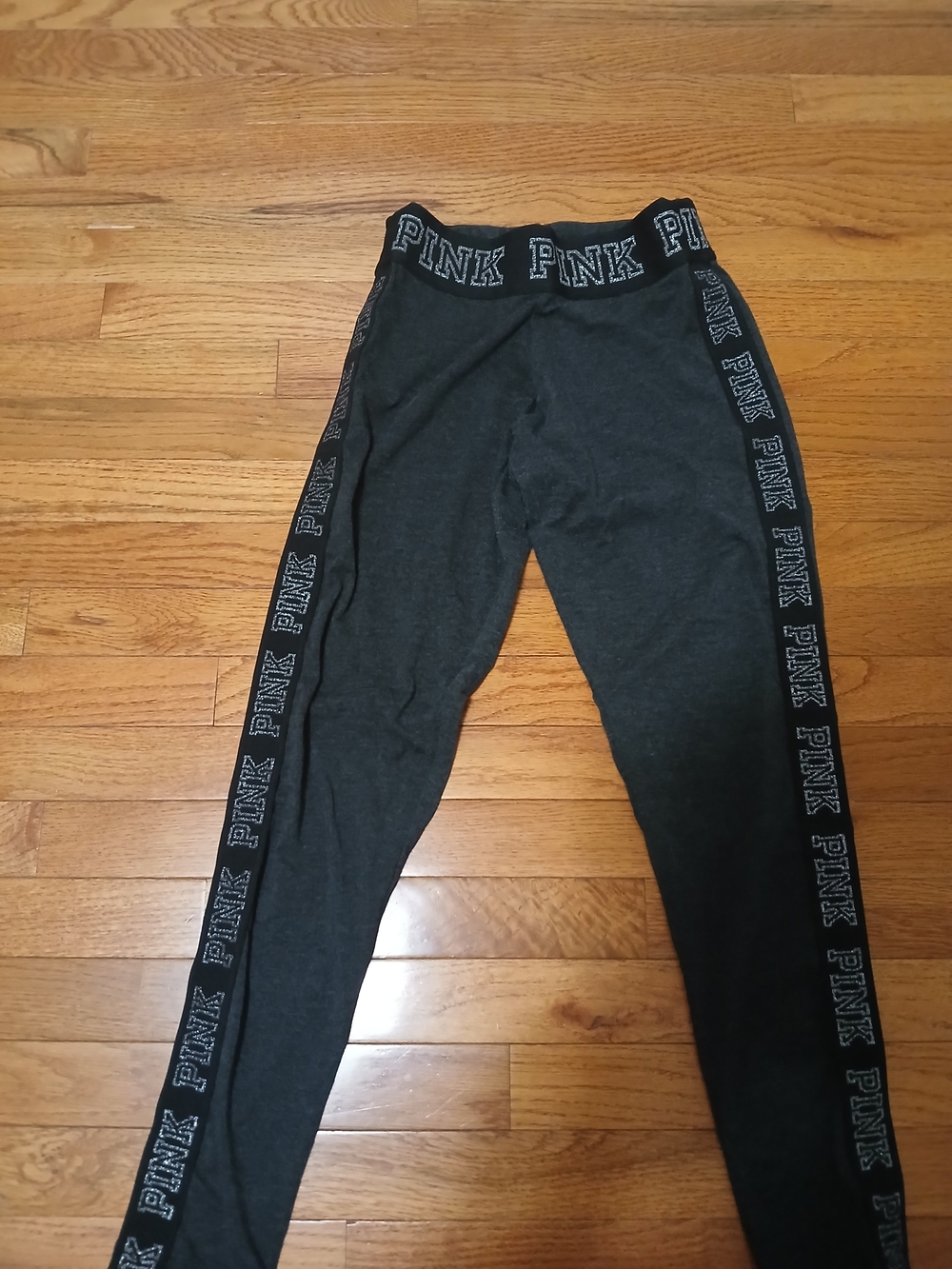PINK Victoria's Secret Girls' Dark Gray Logo-Trim Leggings